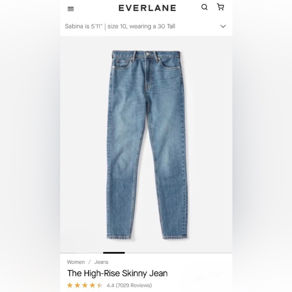 EVERLANE// High-rise Skinny Ankle Jean in Mid-Blue, Size 26